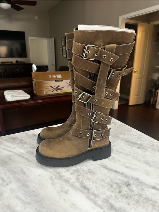 Zara Shoes - Zara Brown Buckled Knee-High Combat Boots